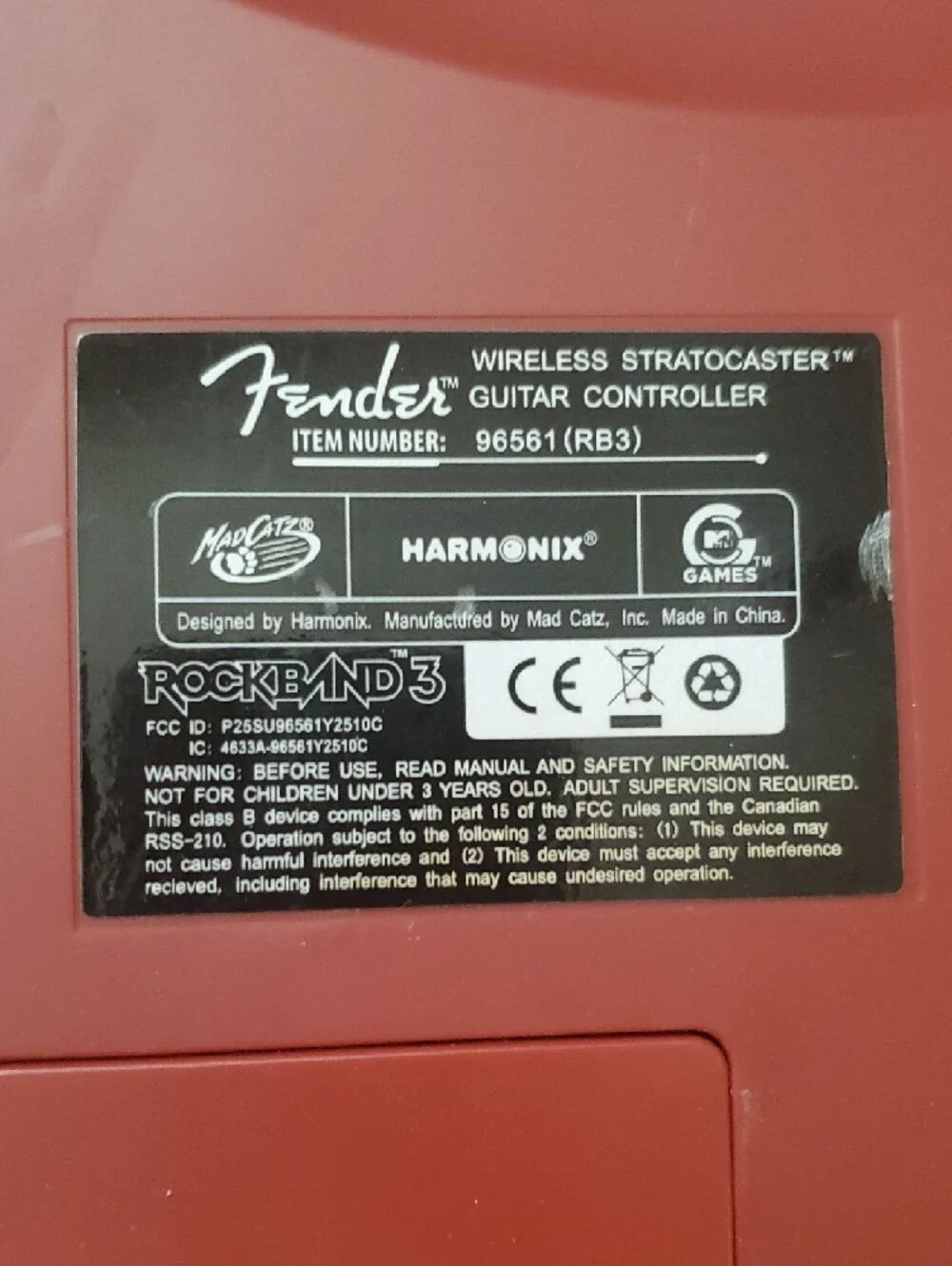 Rock Band 3 Wii U Harmonix Fender Stratocaster Guitar RED 96561 RB3 - NO DONGLE